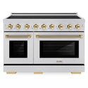 ZLINE Autograph Edition 48 in. 6.7 cu. ft. Paramount Induction Range with 7 Element Cooktop and Dual Ovens in Stainless Steel with Polished Gold Helix Handles and Knob Accents (SINRZ-48-KG)