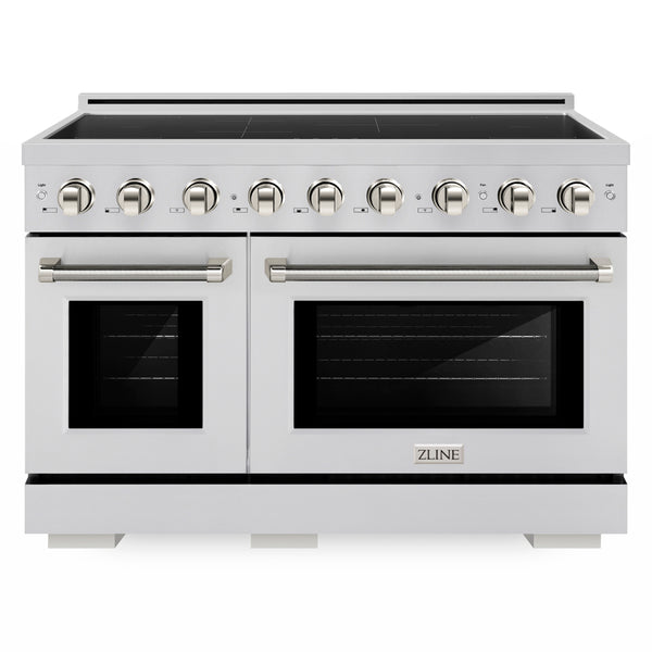 ZLINE Autograph Edition 48 in. 6.7 cu. ft. Paramount Induction Range with 7 Element Cooktop and Dual Ovens in Stainless Steel with Polished Nickel Helix Handles and Knob Accents (SINRZ-48-KPN)