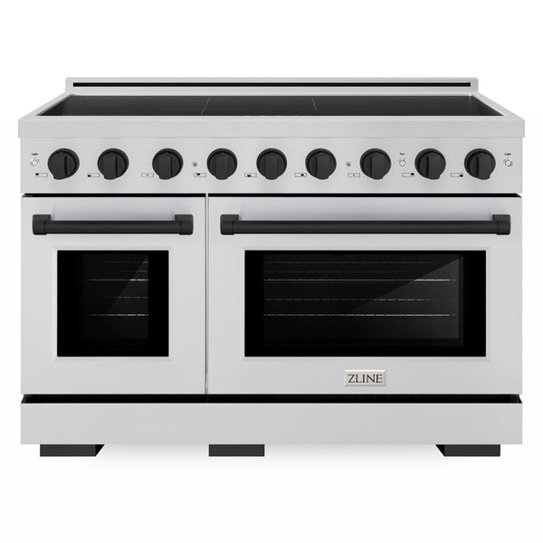 ZLINE Autograph Edition 48 in. 6.7 cu. ft. Paramount Induction Range with 7 Element Cooktop and Dual Ovens in Stainless Steel with Matte Black Accents (SINRZ-48-MB)