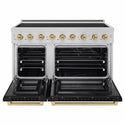 ZLINE Autograph Edition 48 in. 6.7 cu. ft. Paramount Induction Range with 7 Element Cooktop and Dual Ovens in Stainless Steel with Black Matte Doors and Champagne Bronze Accents (SINRZ-BLM-48-CB)