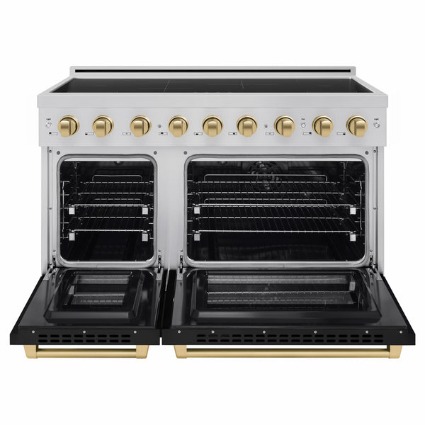 ZLINE Autograph Edition 48 in. 6.7 cu. ft. Paramount Induction Range with 7 Element Cooktop and Dual Ovens in Stainless Steel with Black Matte Doors and Champagne Bronze Accents (SINRZ-BLM-48-CB)