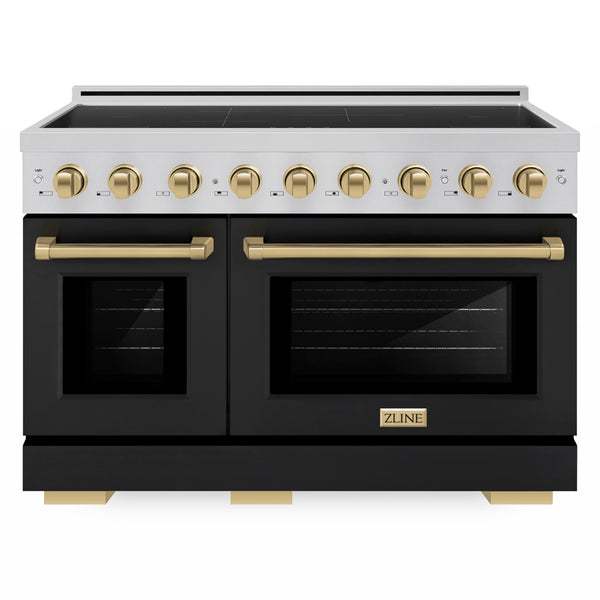 ZLINE Autograph Edition 48 in. 6.7 cu. ft. Paramount Induction Range with 7 Element Cooktop and Dual Ovens in Stainless Steel with Black Matte Doors and Champagne Bronze Accents (SINRZ-BLM-48-CB)