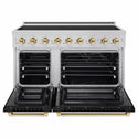ZLINE Autograph Edition 48 in. 6.7 cu. ft. Paramount Induction Range with 7 Element Cooktop and Dual Ovens in Stainless Steel with Black Matte Doors and Polished Gold Accents (SINRZ-BLM-48-G)