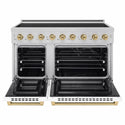 ZLINE Autograph Edition 48 in. 6.7 cu. ft. Paramount Induction Range with 7 Element Cooktop and Dual Ovens in Stainless Steel with White Matte Doors and Champagne Bronze Accents (SINRZ-WM-48-CB)