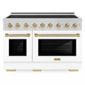 ZLINE Autograph Edition 48 in. 6.7 cu. ft. Paramount Induction Range with 7 Element Cooktop and Dual Ovens in Stainless Steel with White Matte Doors and Champagne Bronze Accents (SINRZ-WM-48-CB)