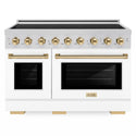 ZLINE Autograph Edition 48 in. 6.7 cu. ft. Paramount Induction Range with 7 Element Cooktop and Dual Ovens in Stainless Steel with White Matte Doors and Polished Gold Accents (SINRZ-WM-48-G)