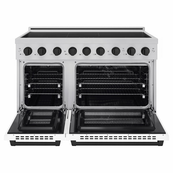 ZLINE Autograph Edition 48 in. 6.7 cu. ft. Paramount Induction Range with 7 Element Cooktop and Dual Ovens in Stainless Steel with White Matte Doors and Matte Black Accents (SINRZ-WM-48-MB)