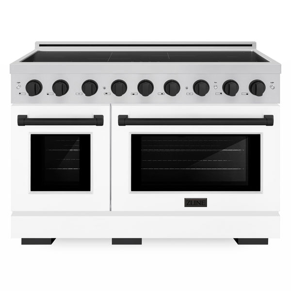 ZLINE Autograph Edition 48 in. 6.7 cu. ft. Paramount Induction Range with 7 Element Cooktop and Dual Ovens in Stainless Steel with White Matte Doors and Matte Black Accents (SINRZ-WM-48-MB)