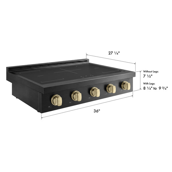 ZLINE Autograph Edition 36 in. Paramount Induction Rangetop with 5 Element Cooktop in Black Stainless Steel and Champagne Bronze Accents (SINRTBZ-36-CB)