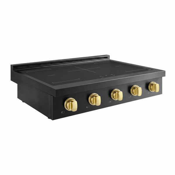 ZLINE Autograph Edition 36 in. Paramount Induction Rangetop with 5 Element Cooktop in Black Stainless Steel and Polished Gold Accents (SINRTBZ-36-G)