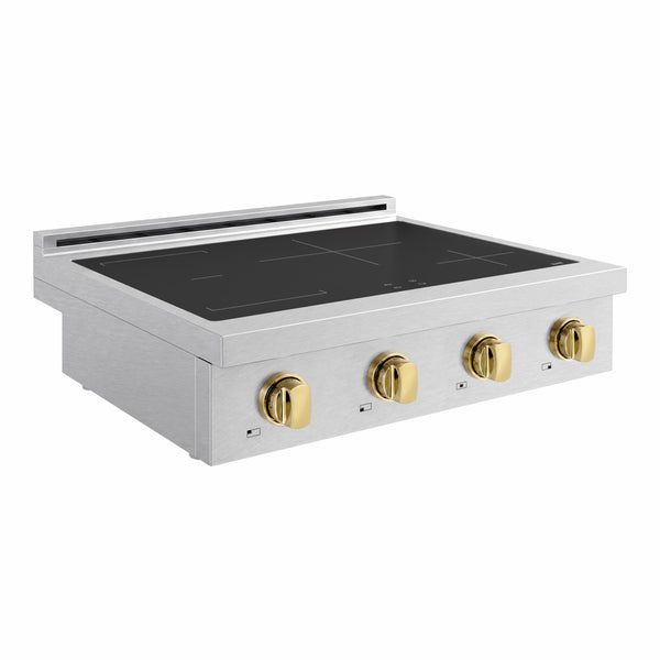 ZLINE Autograph Edition 30 in. Paramount Induction Rangetop with 4 Element Cooktop in Satin Stainless Steel and Polished Gold Accents (SINRTSZ-30-G)