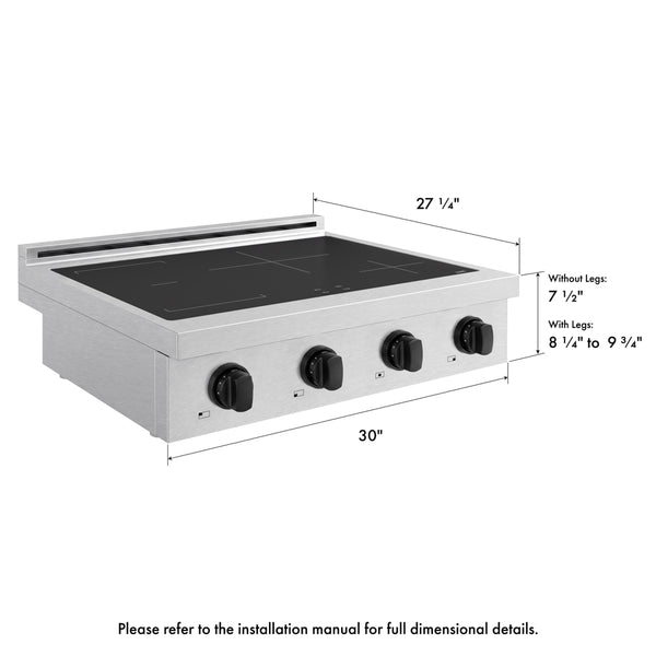 ZLINE Autograph Edition 30 in. Paramount Induction Rangetop with 4 Element Cooktop in Satin Stainless Steel and Matte Black Accents (SINRTSZ-30-MB)