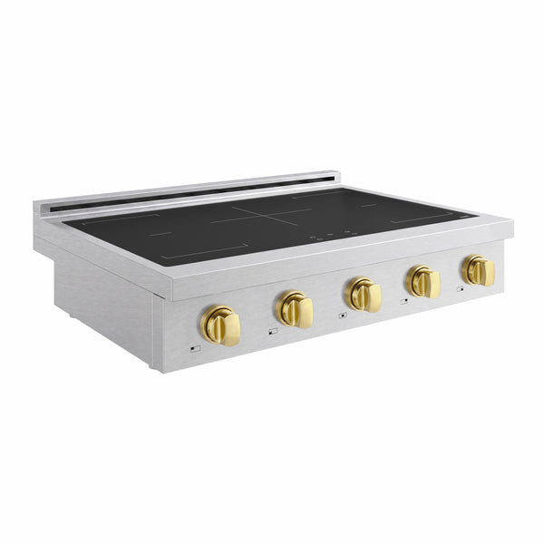 ZLINE Autograph Edition 36 in. Paramount Induction Rangetop with 5 Element Cooktop in Satin Stainless Steel and Polished Gold Accents (SINRTSZ-36-G)