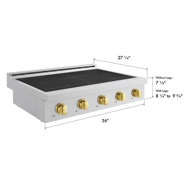 ZLINE Autograph Edition 36 in. Paramount Induction Rangetop with 5 Element Cooktop in Stainless Steel and Polished Gold Accents (SINRTZ-36-G)