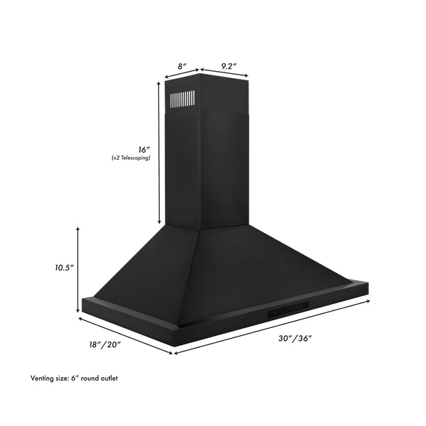 ZLINE 30" Convertible Vent Wall Mount Range Hood in Black Stainless Steel (BSKBN-30)