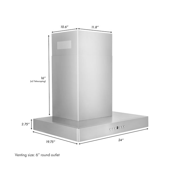 ZLINE 24" Convertible Vent Wall Mount Range Hood in Stainless Steel (KE-24)