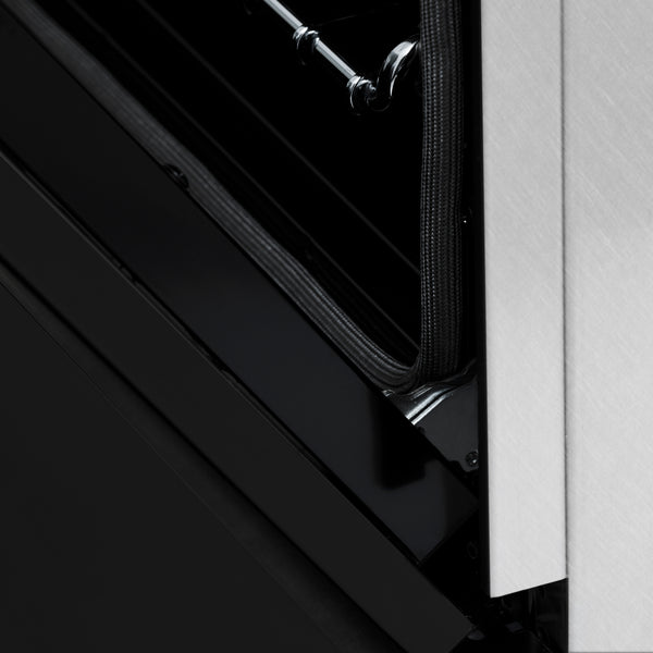 ZLINE 24 in. 2.8 cu. ft. Legacy Dual Fuel Range with 4 Burner Gas Cooktop and Electric Convection Oven in Satin Stainless Steel and Black Matte Door (RAS-BLM-24)