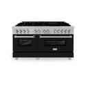 ZLINE 60 in. 7.4 cu. ft. Legacy Dual Fuel Range with 9 Burner Gas Cooktop and 2 Electric Convection Ovens in Satin Stainless Steel and Black Matte Doors (RAS-BLM-60)