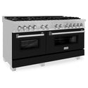 ZLINE 60 in. 7.4 cu. ft. Legacy Dual Fuel Range with 9 Burner Gas Cooktop and 2 Electric Convection Ovens in Satin Stainless Steel and Black Matte Doors (RAS-BLM-60)