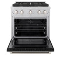 ZLINE 30 in. 4.2 cu. ft. Paramount Dual Fuel Range with 4 Burner Gas Cooktop and Electric Convection Oven in Satin Stainless Steel with Black Matte Door (SDRS-BLM-30)