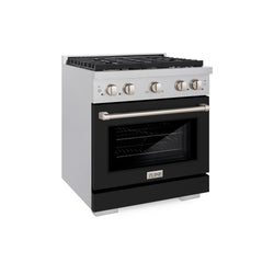 ZLINE 30 in. 4.2 cu. ft. Paramount Dual Fuel Range with 4 Burner Gas Cooktop and Electric Convection Oven in Satin Stainless Steel with Black Matte Door (SDRS-BLM-30)