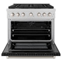 ZLINE 36 in. 5.2 cu. ft. Paramount Dual Fuel Range with 6 Burner Gas Cooktop and Electric Convection Oven in Satin Stainless Steel with Black Matte Door (SDRS-BLM-36)
