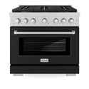 ZLINE 36 in. 5.2 cu. ft. Paramount Dual Fuel Range with 6 Burner Gas Cooktop and Electric Convection Oven in Satin Stainless Steel with Black Matte Door (SDRS-BLM-36)