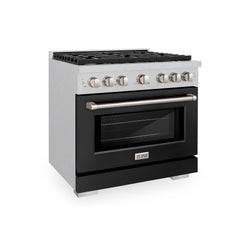 ZLINE 36 in. 5.2 cu. ft. Paramount Dual Fuel Range with 6 Burner Gas Cooktop and Electric Convection Oven in Satin Stainless Steel with Black Matte Door (SDRS-BLM-36)