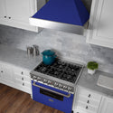 ZLINE 36 in. 4.6 cu. ft. Legacy Dual Fuel Range with 6 Burner Gas Cooktop and Electric Convection Oven in Satin Stainless Steel and Blue Matte Door (RAS-BM-36)