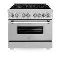 ZLINE 36 in. 4.6 cu. ft. Legacy Dual Fuel Range with 6 Burner Gas Cooktop and Electric Convection Oven in Satin Stainless Steel, Open Box-Great Condition