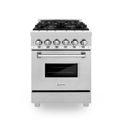 ZLINE 24 in. 2.8 cu. ft. Legacy Dual Fuel Range with 4 Burner Gas Cooktop and Electric Convection Oven in Stainless Steel with Satin Stainless Steel Door (RA-SN-24)