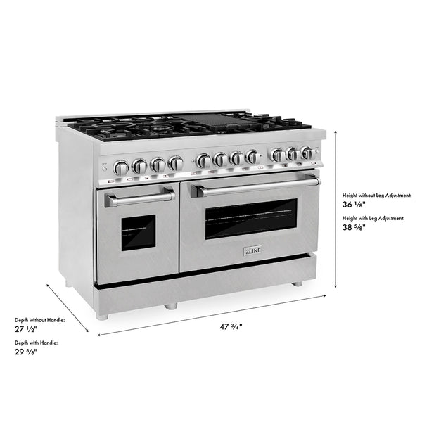 ZLINE 48 in. 6.0 cu. ft. Legacy Dual Fuel Range with 7 Burner Gas Cooktop and 2 Electric Ovens in Stainless Steel with Satin Stainless Steel Doors (RA-SN-48)