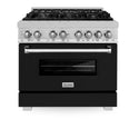 ZLINE 36 in. 4.6 cu. ft. Legacy Dual Fuel Range with 6 Burner Gas Cooktop and Electric Convection Oven in Satin Stainless Steel and Black Matte Door (RAS-BLM-36)