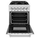 ZLINE 24 in. 2.8 cu. ft. Legacy Dual Fuel Range with 4 Burner Gas Cooktop and Electric Convection Oven in Satin Stainless Steel, Open Box-Great Condition