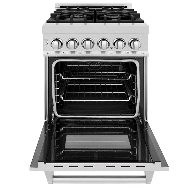 ZLINE 24 in. 2.8 cu. ft. Legacy Dual Fuel Range with 4 Burner Gas Cooktop and Electric Convection Oven in Satin Stainless Steel, Open Box-Great Condition