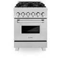 ZLINE 24 in. 2.8 cu. ft. Legacy Dual Fuel Range with 4 Burner Gas Cooktop and Electric Convection Oven in Satin Stainless Steel, Open Box-Great Condition