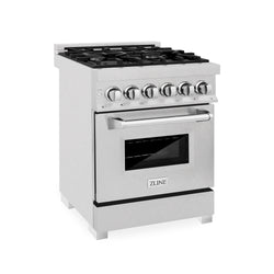 ZLINE 24 in. 2.8 cu. ft. Legacy Dual Fuel Range with 4 Burner Gas Cooktop and Electric Convection Oven in Satin Stainless Steel, Open Box-Great Condition