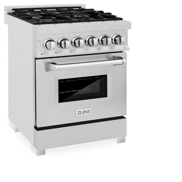 ZLINE 24 in. 2.8 cu. ft. Legacy Dual Fuel Range with 4 Burner Gas Cooktop and Electric Convection Oven in Satin Stainless Steel, Open Box-Great Condition