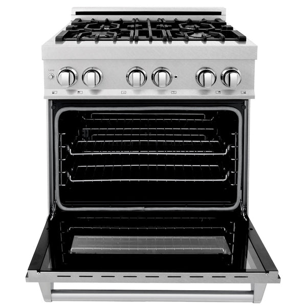 ZLINE 30 in. 4.0 cu. ft. Legacy Dual Fuel Range with 4 Burner Gas Cooktop and Electric Convection Oven in Satin Stainless Steel, Open Box-Good Condition