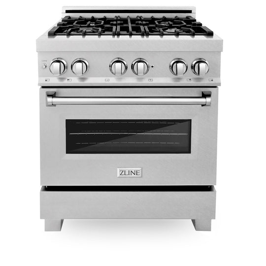 ZLINE 30 in. 4.0 cu. ft. Legacy Dual Fuel Range with 4 Burner Gas Cooktop and Electric Convection Oven in Satin Stainless Steel (RAS-SN-30)
