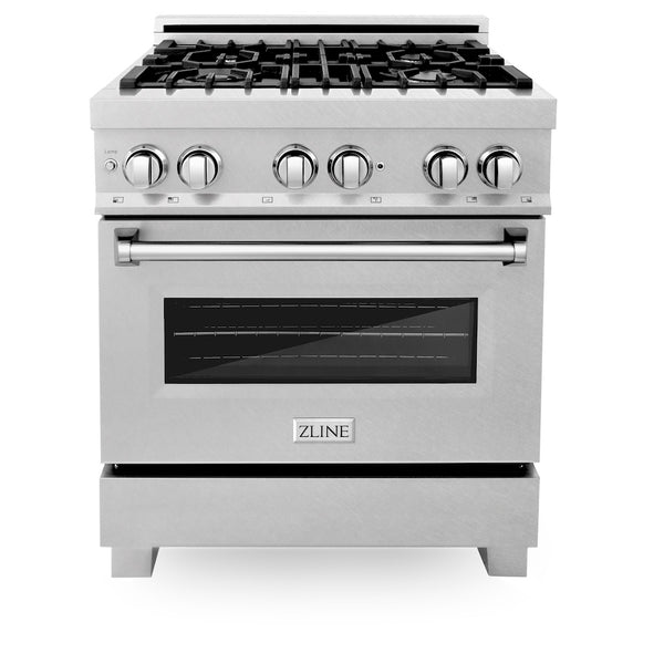 ZLINE 30 in. 4.0 cu. ft. Legacy Dual Fuel Range with 4 Burner Gas Cooktop and Electric Convection Oven in Satin Stainless Steel, Open Box-Great Condition