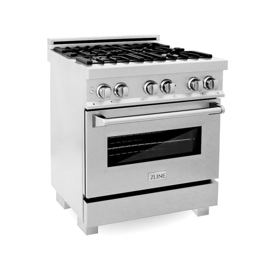 ZLINE 30 in. 4.0 cu. ft. Legacy Dual Fuel Range with 4 Burner Gas Cooktop and Electric Convection Oven in Satin Stainless Steel, Open Box-Good Condition