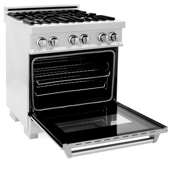 ZLINE 30 in. 4.0 cu. ft. Legacy Dual Fuel Range with 4 Burner Gas Cooktop and Electric Convection Oven in Satin Stainless Steel, Open Box-Great Condition