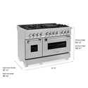 ZLINE 48 in. 6.0 cu. ft. Legacy Dual Fuel Range with 7 Burner Gas Cooktop and 2 Electric Ovens in Satin Stainless Steel, Open Box-Good Condition dimensional diagram.
