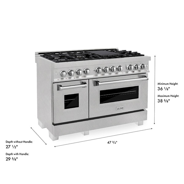 ZLINE 48 in. 6.0 cu. ft. Legacy Dual Fuel Range with 7 Burner Gas Cooktop and 2 Electric Ovens in Satin Stainless Steel, Open Box-Great Condition