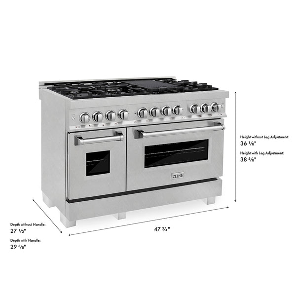ZLINE 48 in. 6.0 cu. ft. Legacy Dual Fuel Range with 7 Burner Gas Cooktop and 2 Electric Ovens in Satin Stainless Steel (RAS-SN-48)