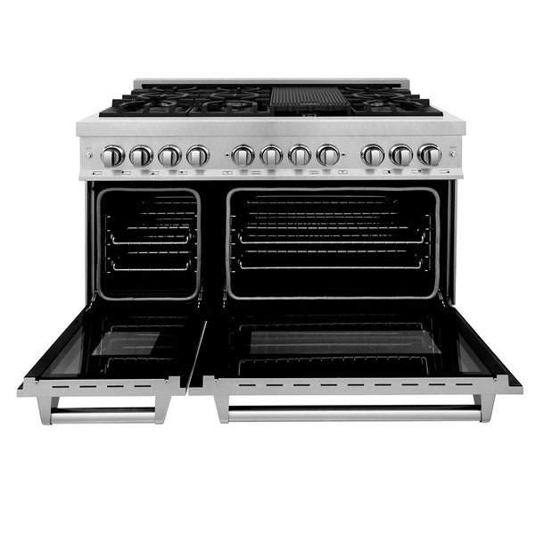 ZLINE 48 in. 6.0 cu. ft. Legacy Dual Fuel Range with 7 Burner Gas Cooktop and 2 Electric Ovens in Satin Stainless Steel, Open Box-Great Condition