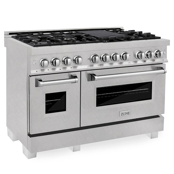 ZLINE 48 in. 6.0 cu. ft. Legacy Dual Fuel Range with 7 Burner Gas Cooktop and 2 Electric Ovens in Satin Stainless Steel, Open Box-Great Condition