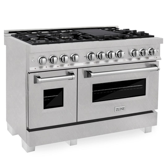 ZLINE 48 in. 6.0 cu. ft. Legacy Dual Fuel Range with 7 Burner Gas Cooktop and 2 Electric Ovens in Satin Stainless Steel (RAS-SN-48)