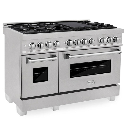 ZLINE 48 in. 6.0 cu. ft. Legacy Dual Fuel Range with 7 Burner Gas Cooktop and 2 Electric Ovens in Satin Stainless Steel, Open Box-Good Condition